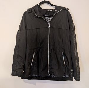 Karl Lagerfeld Paris Black Hooded Rain Coat Jacket Size XL